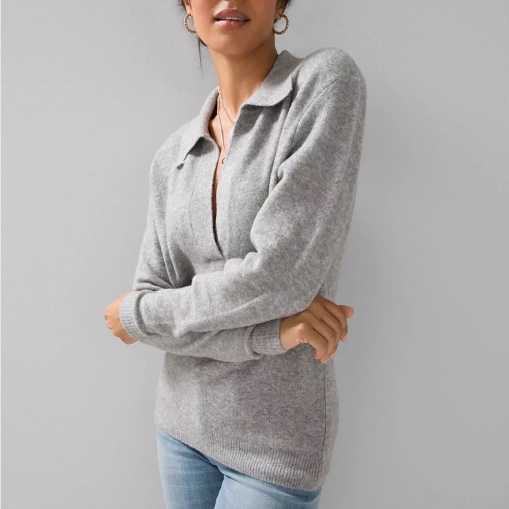 Long sleeve soft v neck collared polo pullover sweater